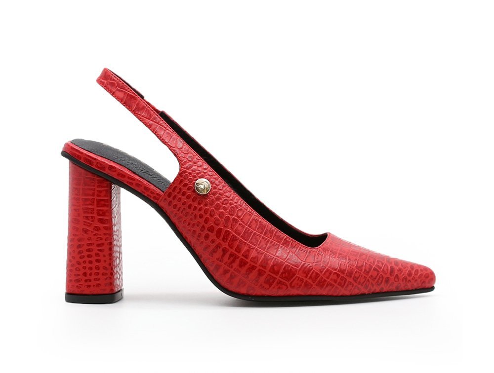 Zapatilla de tacon en cuero rojo