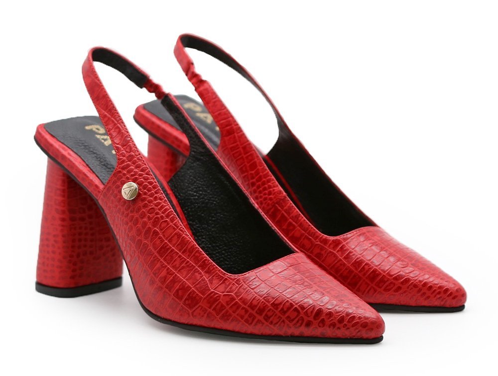 Alternative view of Zapatilla de tacon en cuero rojo