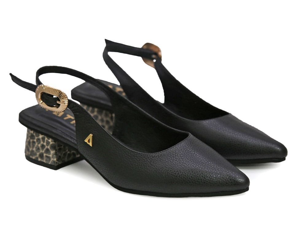 Alternative view of Zapatilla de tacon en cuero negro