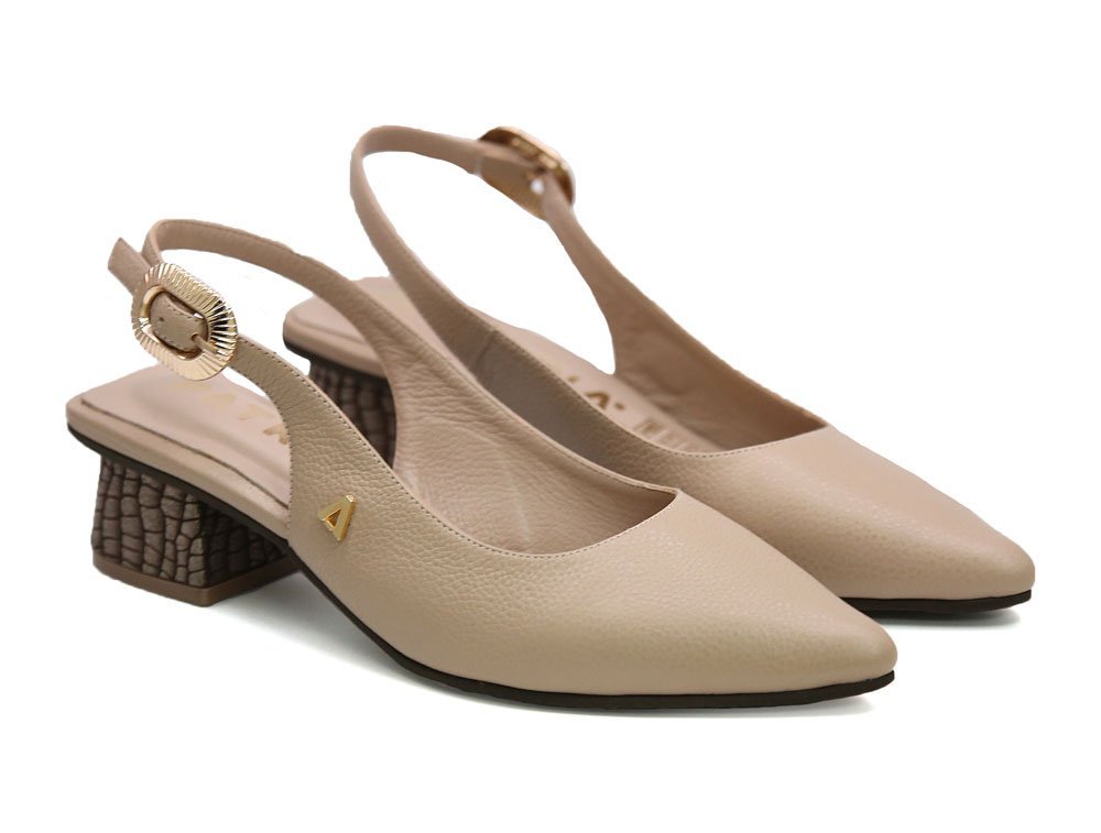 Zapatilla de tacon en cuero nude - Imagen 2