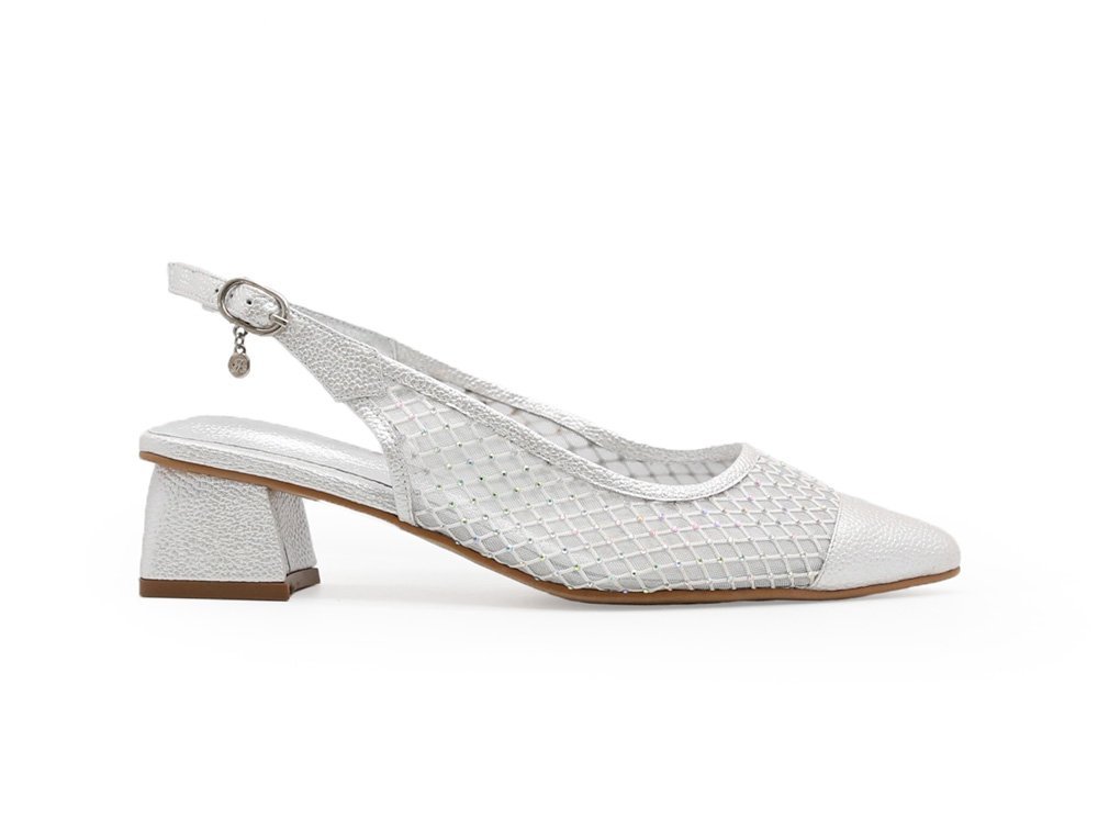 Zapatilla de tacon en cuero plata