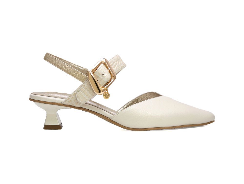 Zapatilla de tacon en cuero perlato