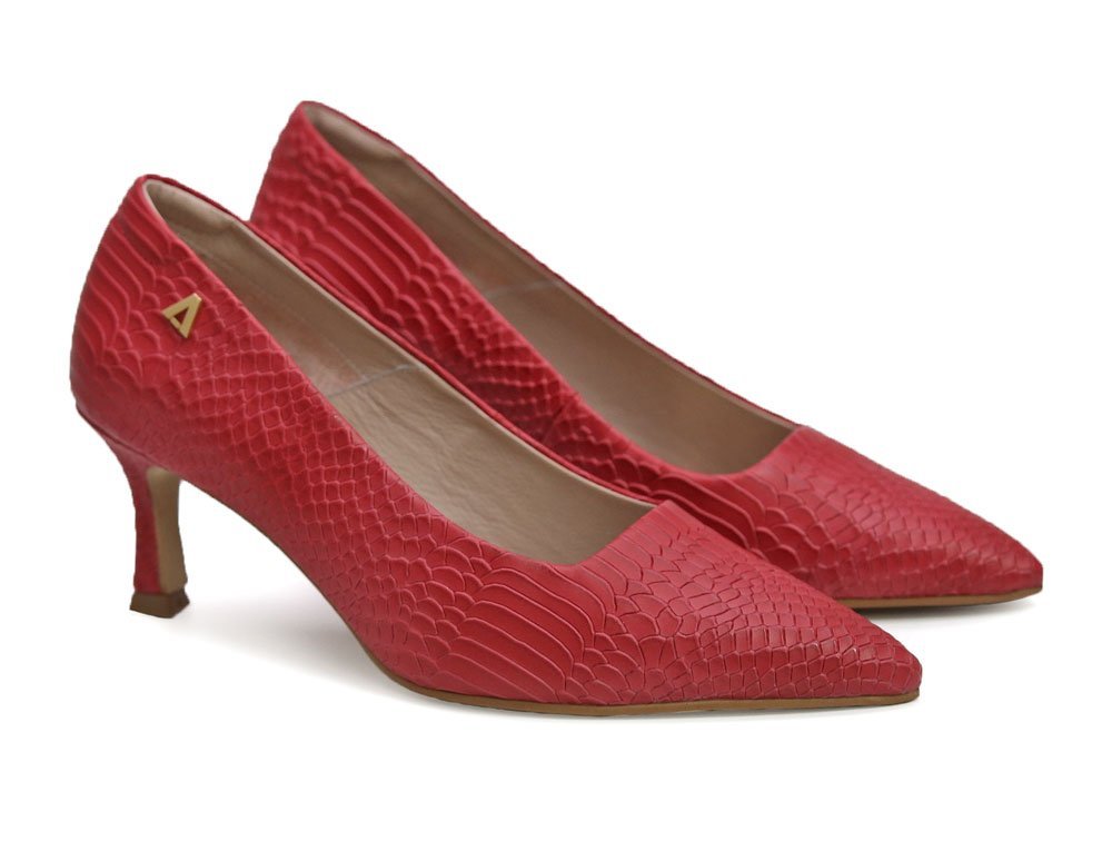 Alternative view of Zapatilla de tacon en cuero rojo