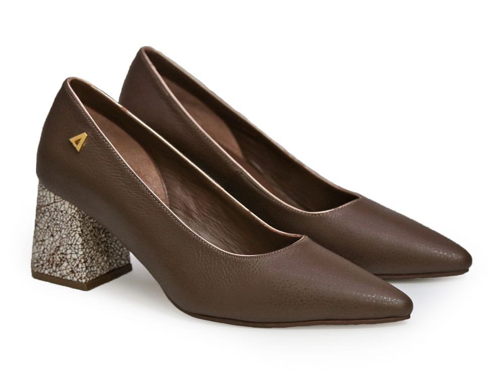 Alternative view of Zapatilla de tacon en cuero castor