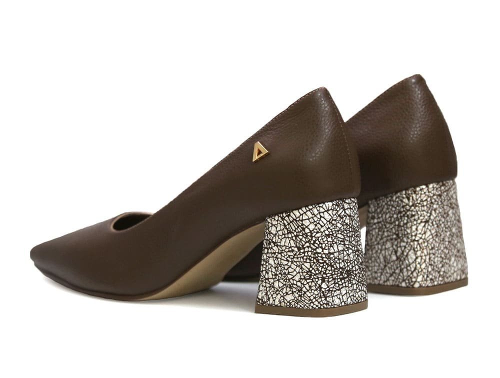 Zapatilla de tacon en cuero castor - Imagen 3