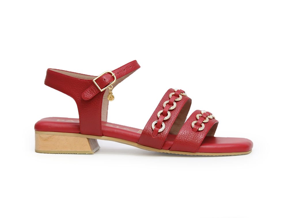 Sandalia en cuero rojo