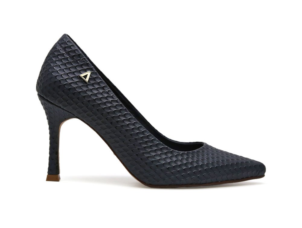 Zapatilla de tacon en cuero azul