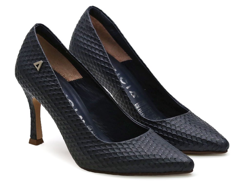 Alternative view of Zapatilla de tacon en cuero azul