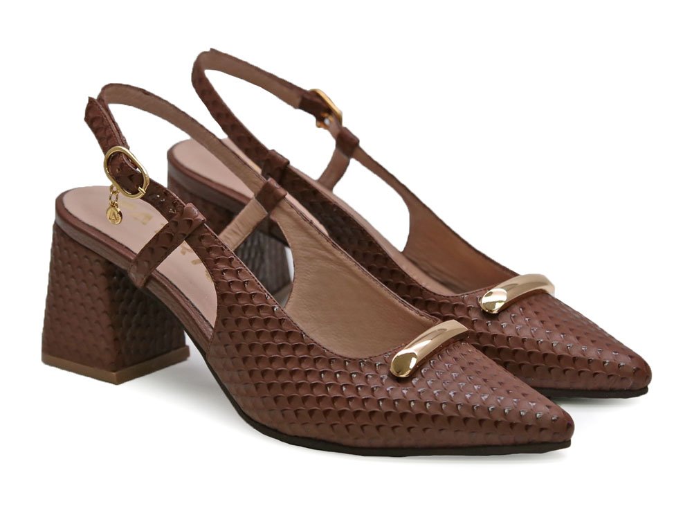 Alternative view of Zapatilla de tacon en cuero coñac