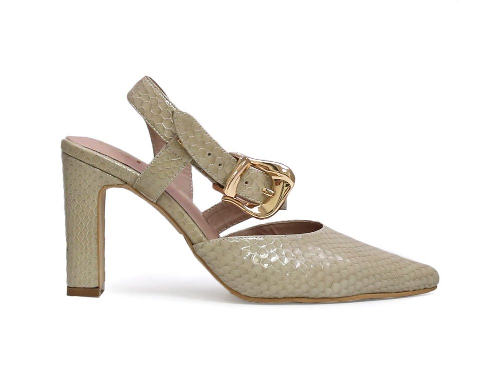 Zapatilla de tacon en cuero wrap