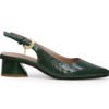 Zapatilla de tacon en cuero verde