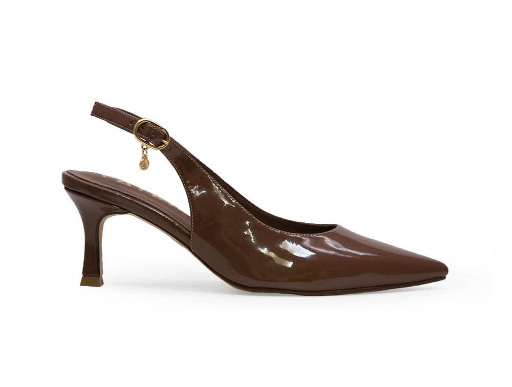 Zapatilla de tacon en cuero castor