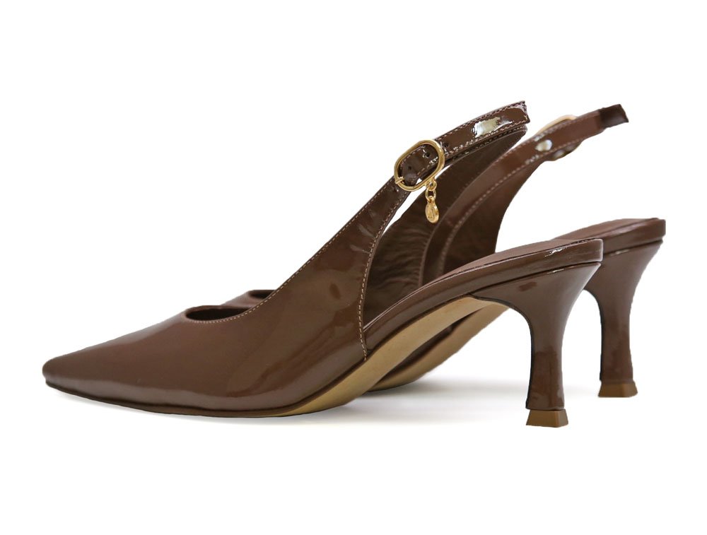 Zapatilla de tacon en cuero castor - Imagen 3