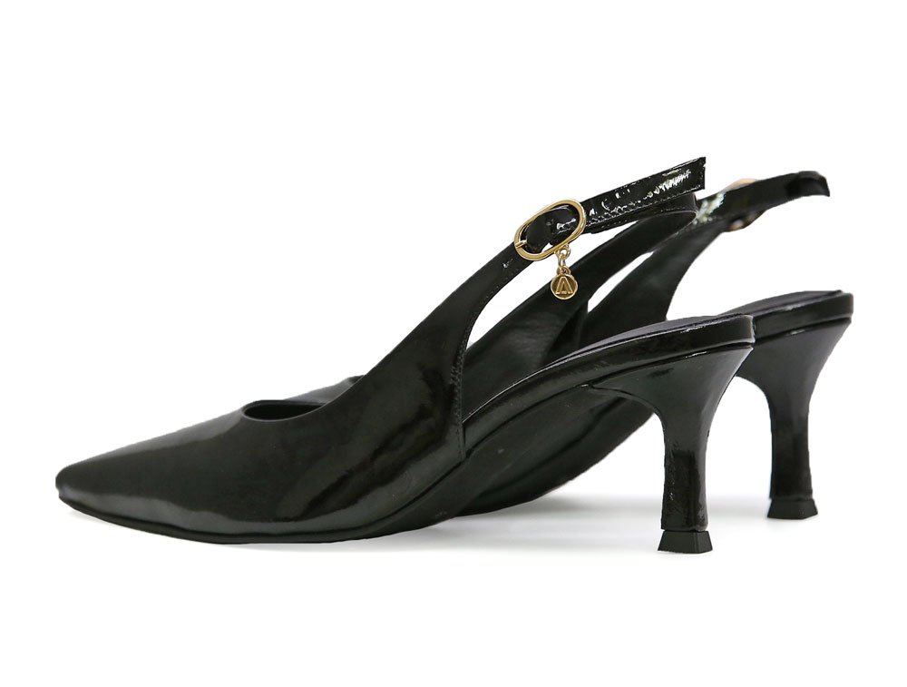 Zapatilla de tacon en cuero negro - Imagen 3