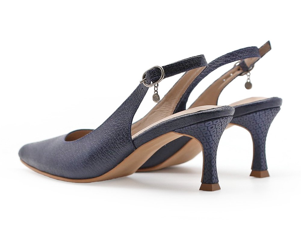 Zapatilla de tacón en cuero azul - Imagen 3
