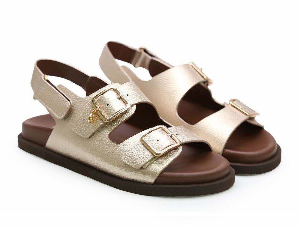 Alternative view of Sandalia en cuero oro