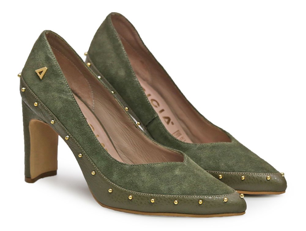 Alternative view of Zapatilla de tacon en cuero verde