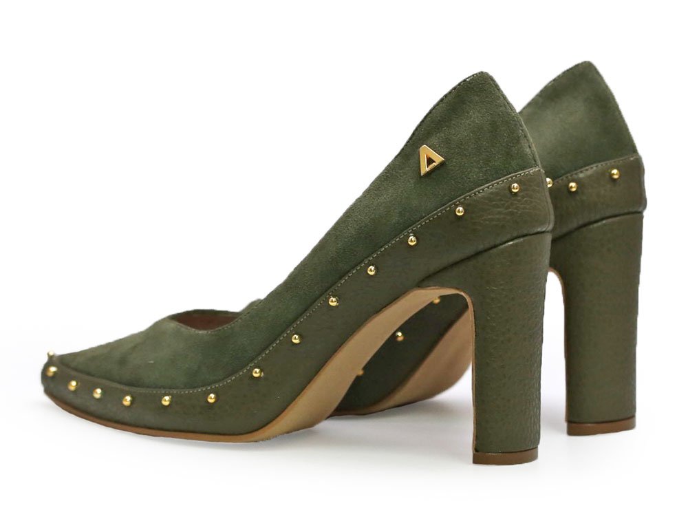 Zapatilla de tacon en cuero verde - Imagen 3