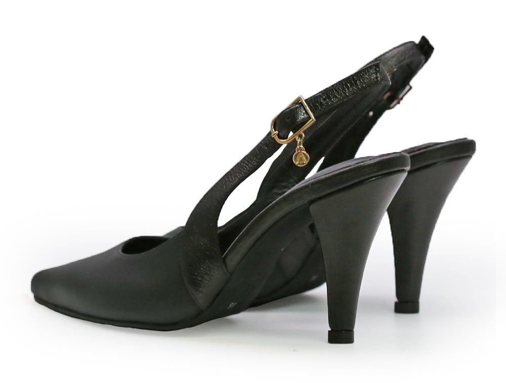 Zapatilla de tacon en cuero negro - Imagen 3