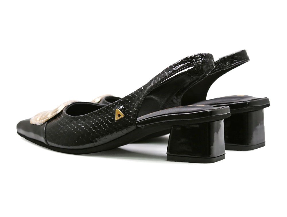 Zapatilla de tacon en cuero negro - Imagen 3