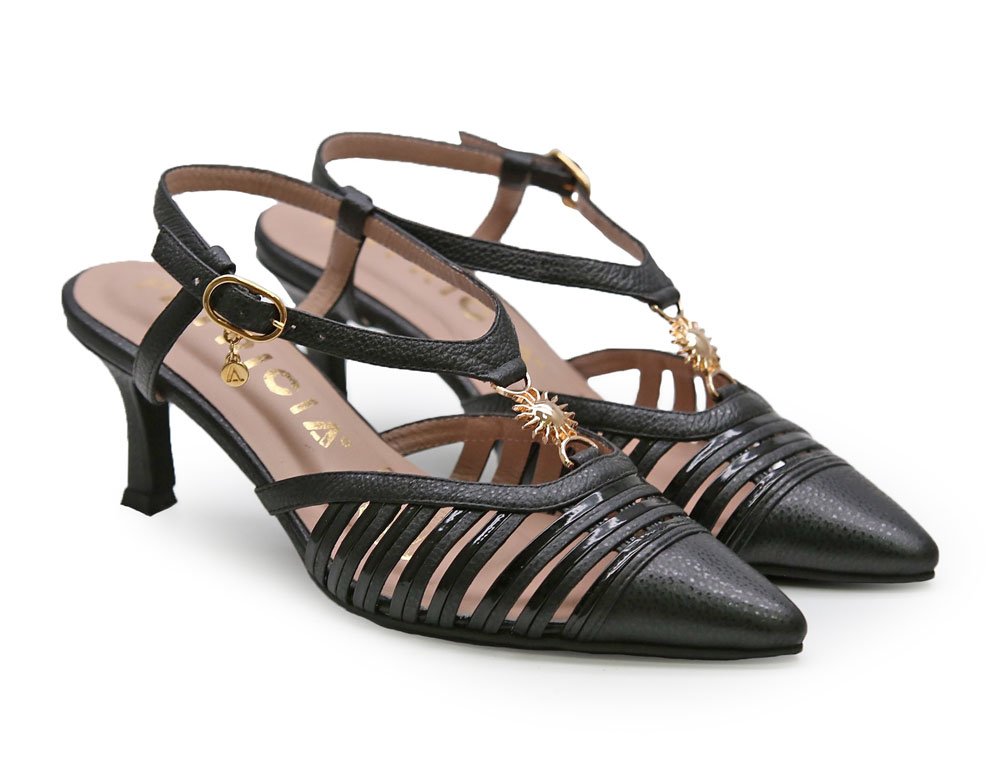 Alternative view of Zapatilla de tacon en cuero negro