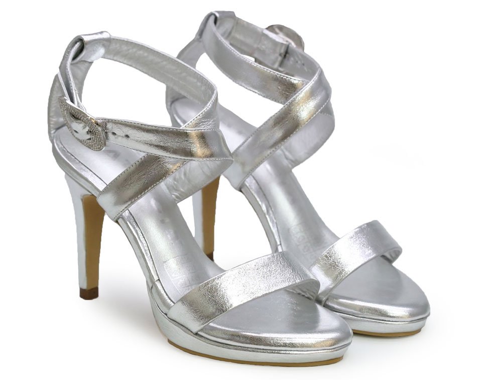Alternative view of Sandalia en cuero plata