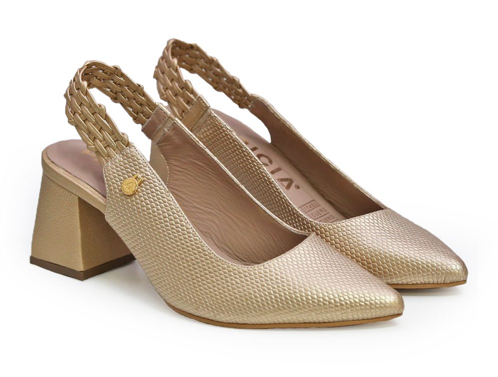 Alternative view of Zapatilla de tacon en cuero oro