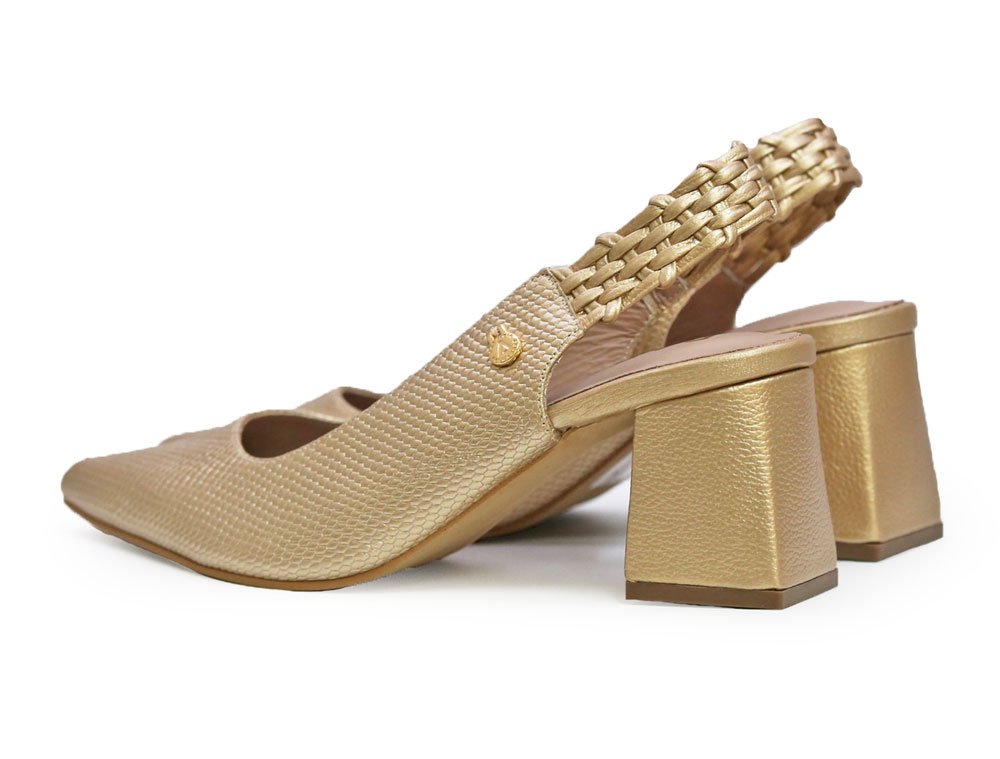 Zapatilla de tacon en cuero oro - Imagen 3