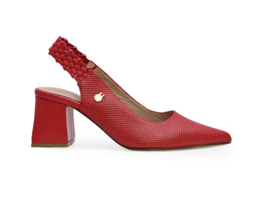 Zapatilla de tacon en cuero rojo