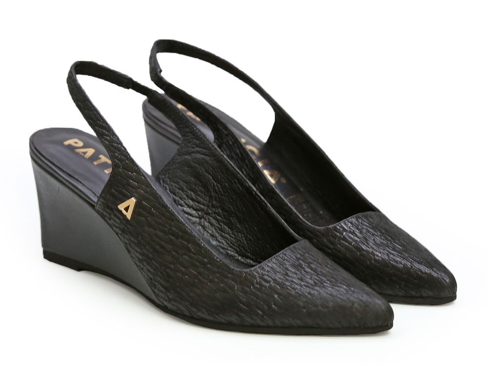 Zapatilla de tacon en cuero negro - Imagen 2