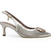 Zapatilla de tacón en cuero perla
