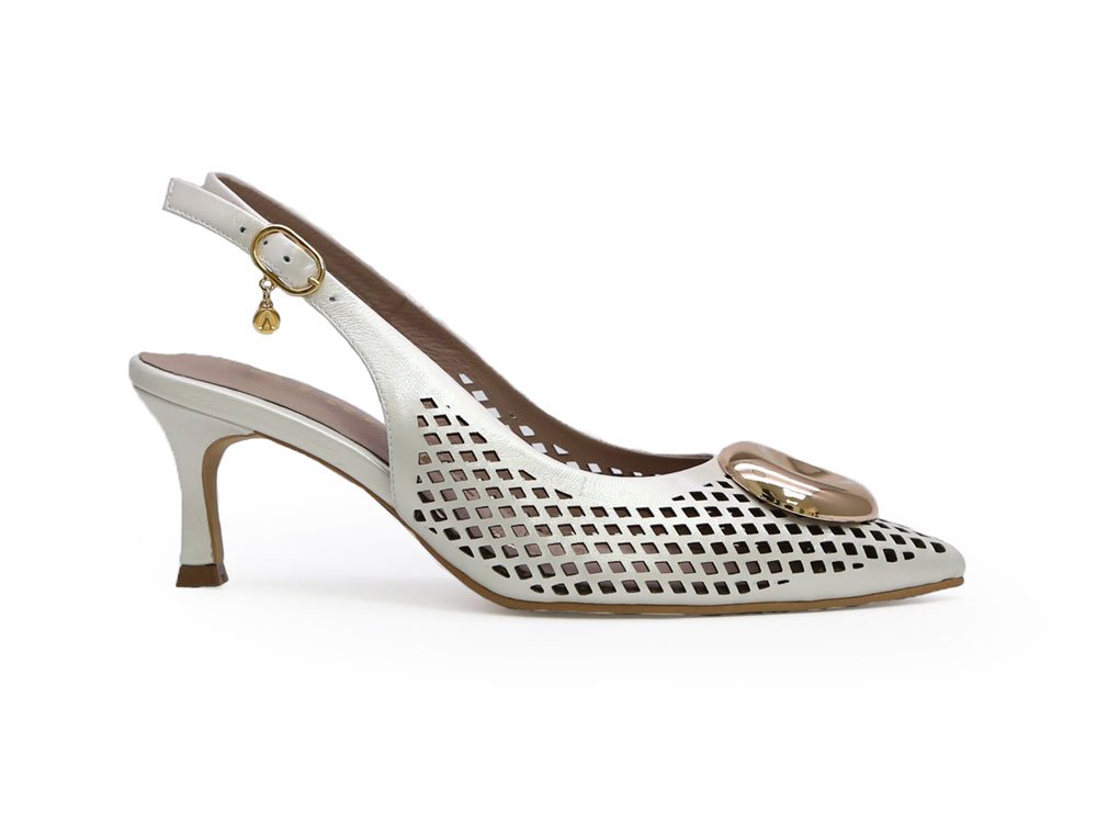 Zapatilla de tacón en cuero perla